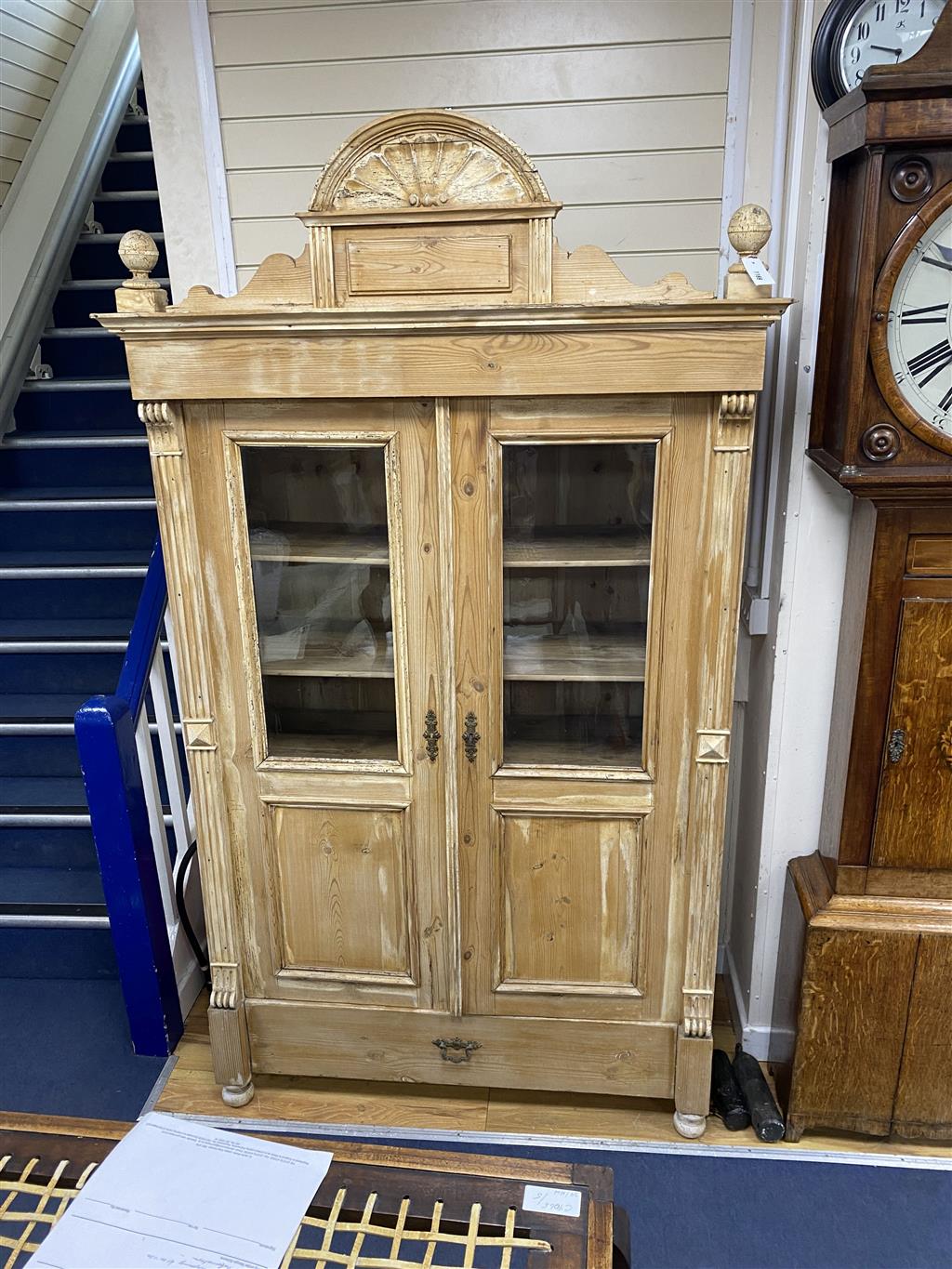 A 19th century French pine armoire, width 124cm, depth 56cm, height 214cm